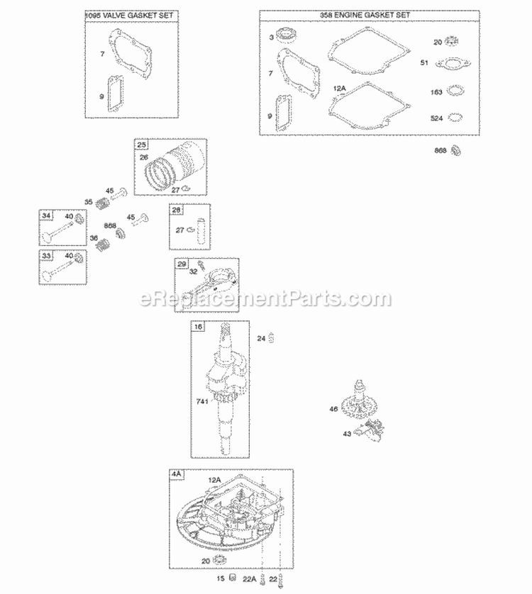 Camshaft Crankcase CoverSump Crankshaft Gasket Set - Engine Gasket Set - Valve PistonRingsConnecting Rod Diagram and Parts List for 09L602-0009-F1  Briggs and Stratton Engine